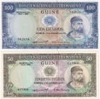 Portuguese Guinea, 50-100 Escudos, 1971, p44a; p45a, (Total 2 banknotes)
50 Escudos, UNC; 100 Escudos, AUNC