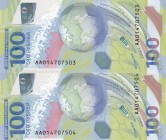 Russia, 100 Rubles, 2018, UNC, p280, (Total 2 consecutive banknotes)
Commemorative banknote, World Cup