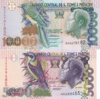 Saint Thomas & Prince, 5.000-10.000 Dobras, UNC, p65d; p66a, (Total 2 banknotes)
5.000 Dobras, 2013, p65d; 10.000 Dobras, p66a