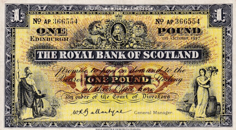 Scotland, 1 Pound, 1957, XF(+), p324a