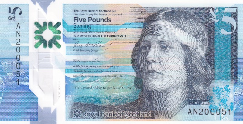 Scotland, 5 Pounds, 2016, UNC, p370
Royal Bank