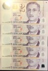 Singapore, 2 Dollars, 2005, UNC, p46, (Total 5 banknotes)
Polymer plastics banknote