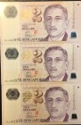 Singapore, 2 Dollars, 2015, UNC, p46b, (Total 3 banknotes)
Polymer plastics banknote