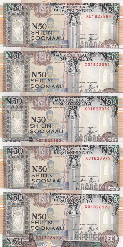 Somalia, 50 Shillings, 1991, UNC, pR2, (Total 5 banknotes)
REPLACEMENT