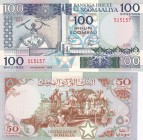 Somalia, 50-100 Shilin, 1987/1989, UNC, p34; p35, (Total 2 banknotes)