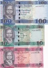 South Sudan, 5-10-100 Pounds, 2015/2016/2017, UNC, p11a; p12b; p15c, (Total 3 banknotes)