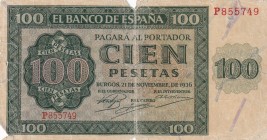 Spain, 100 Pesetas, 1936, POOR, p101a