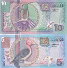 Suriname, 5-10 Gulden, 2000, UNC, p146; p147, (Total 2 banknotes)