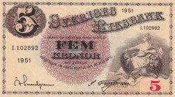 Sweden, 5 Kronor, 1951, UNC, p33ah