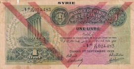 Syria, 1 Livre, 1939, FINE, p40e