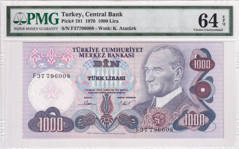 Turkey, 1.000 Lira, 1970, UNC, p191
PMG 64 EPQ