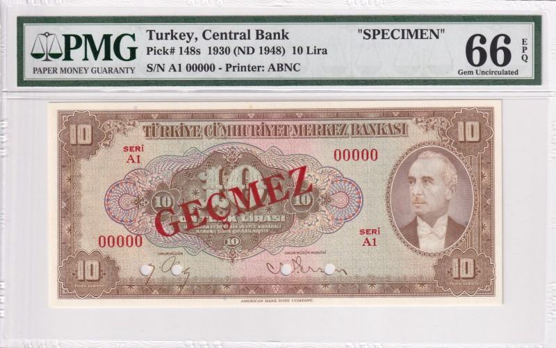 Turkey, 10 Lira, 1948, UNC, p148s, SPECIMEN
PMG 66 EPQ