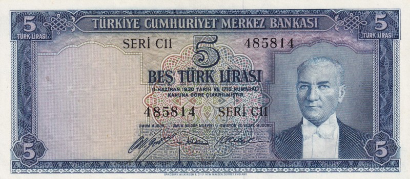 Turkey, 5 Lira, 1952, AUNC, p154
5. Emission, natural