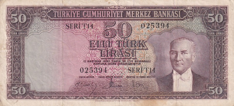 Turkey, 50 Lira, 1957, VF, p165
5. Emission, Natural