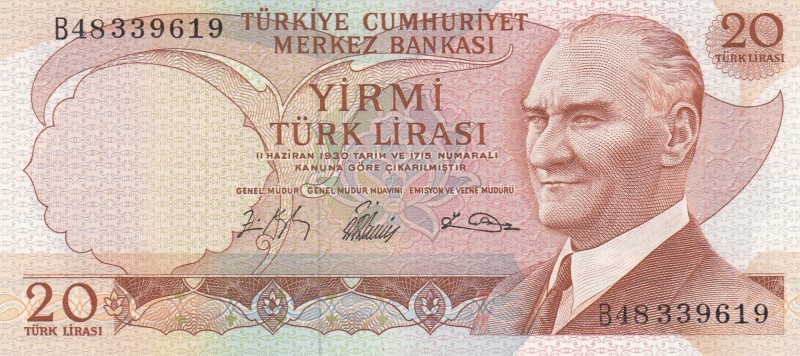 Turkey, 20 Lira, 1966, UNC, p181b, 6. Emission
8 Digit serial number / Turkey e...