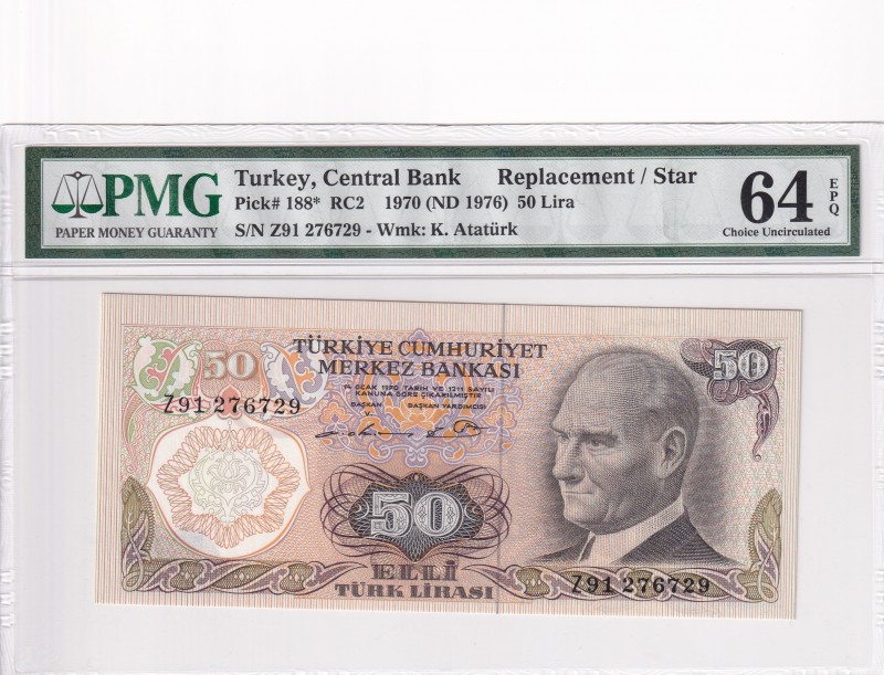 Turkey, 50 Lira, 1976, UNC, p188*, REPLACEMENT
PMG 64 EPQ