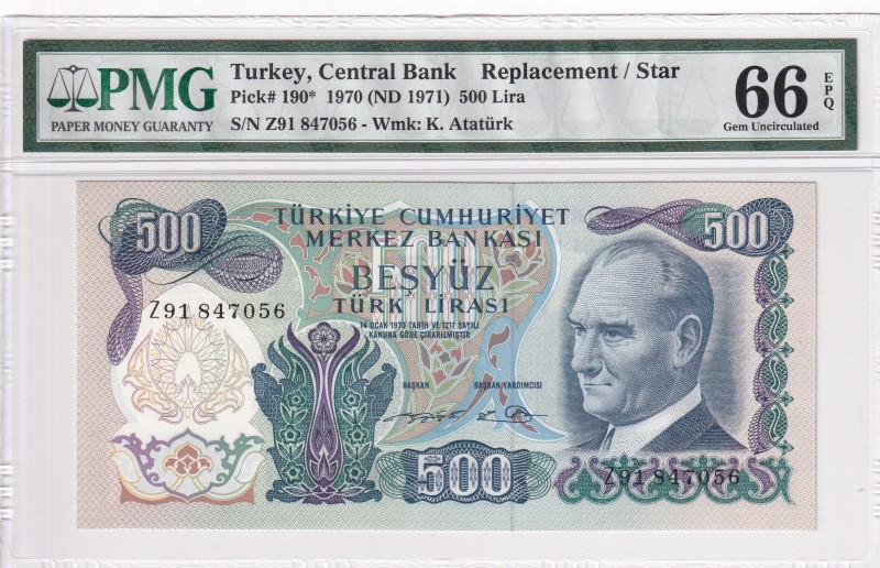 Turkey, 500 Lira, 1974, UNC, p190*, REPLACEMENT
PMG 66 EPQ