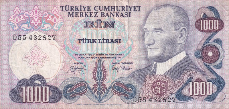 Turkey, 1.000 Lira, 1979, VF, p191, 6. Emission
Stained