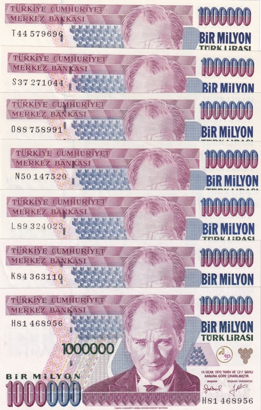 Turkey, 1.000.000 Lira, 1996/2002, UNC, p209, (Total 7 banknotes)
H81, K84, L89...