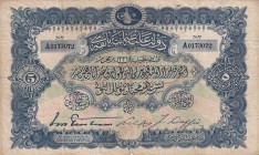 Turkey, Ottoman Empire, 5 Livres, 1909, FINE, p64a
V. Mehmed Reşat Period, Hijri year: 1326, Signature: Tristram - Daffes. Seal: Hamid. There is a sm...