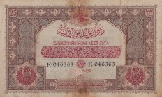 Turkey, Ottoman Empire, 25 Livres, 1917, FINE, p102, Cavid / Hüseyin Cahid
V. Mehmed Reşad Period, Ottoman Bank, Hijri Year: 28 March 1333, signature...