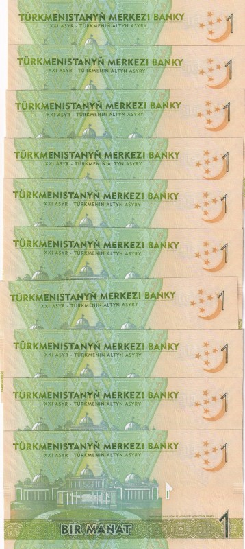 Turkmenistan, 1 Manat, 2014, UNC, p29b, (Total 10 consecutive banknotes)