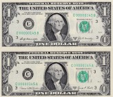 United States of America, 1 Dollar, 1969, UNC, p449c, p449e, (Total 2 banknotes)
The first 1000 serial numbers, Including the Letter, Full twin.