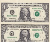 United States of America, 1 Dollar, 1999, UNC, p504, (Total 2 banknotes)
In 2 blocks. Uncut.