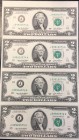 United States of America, 2 Dollars, 2003, UNC, p516b, (Total 4 banknotes)
Uncut 4-block, high serial number and Cut Error.