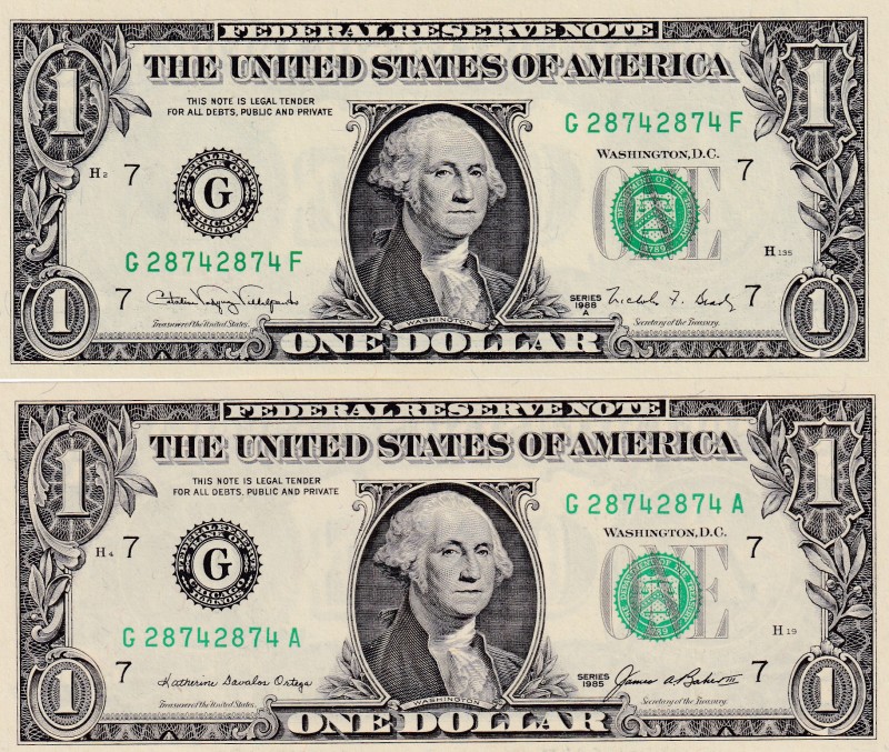 United States of America, 1 Dollar, 1985/1988, UNC, p474, p480b, (Total 2 bankno...