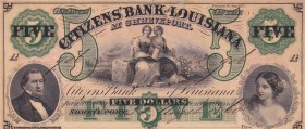 United States of America, 5 Dollars, 1860, VF,
Citizens Bank of Louisiana, There is tape.