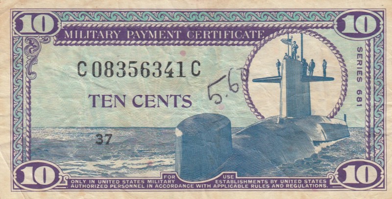 United States of America, 10 Cents, VF,
Military Payment Certificate Series 681