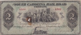 United States of America, 2 Dollars, 1873, POOR,
South Carolina Rail Road Company