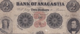 United States of America, 2 Dollars, 1854, POOR,
Bank of Anacastia