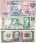 Uruguay, UNC, (Total 3 banknotes)
0.50 Nuevo Peso on 500 Pesos, 1975, p54; 200 Nuevos Pesos, 1986, p66; 10 Pesos, 1998, Uruguayos, p81a