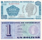 Venezuela, 1-2 Bolivares, 1989, UNC, p68; p69, (Total 2 banknotes)