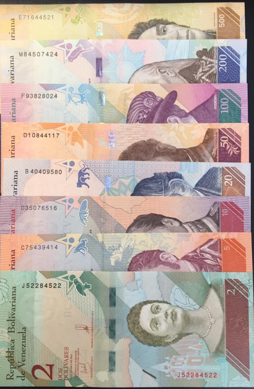 Venezuela, 2-5-10-20-50-100-200-500 Bolivares, 2018, UNC, pNew, (Total 8 banknot...