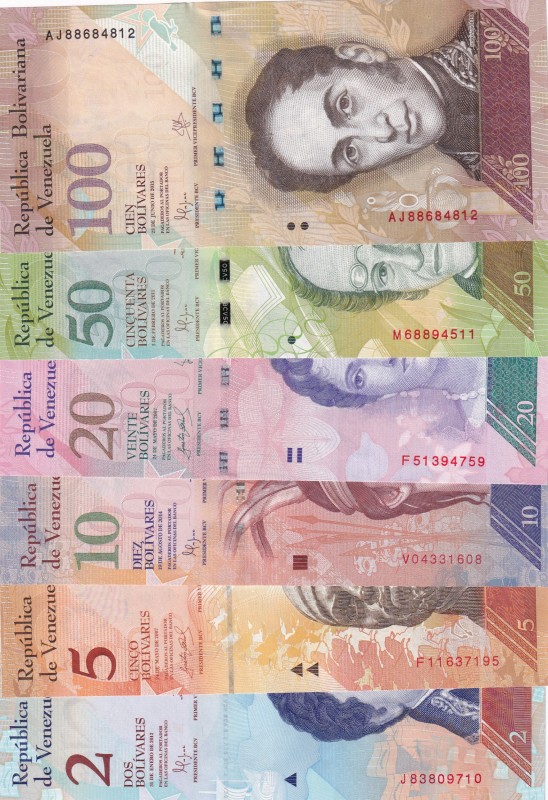 Venezuela, 2-5-20-50-100 Bolivares, UNC, (Total 6 banknotes)
2 Bolivares, 2012;...