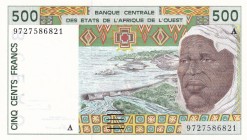 West African States, 500 Francs, 1996/1999, UNC, p110A
'A'' Ivory Coast