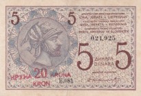 Yugoslavia, 20 Kronen on 5 Dinara, 1919, XF(+), p16a