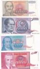 Yugoslavia, 1.000-5.000-5.000-50.000.000.000 Dinara, (Total 4 banknotes)
1.000 Dinara, 1992, UNC, p114; 5.000 Dinara, 1994, AUNC, p141; 5.000 Dinara,...