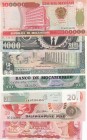 Mix Lot, UNC, (Total 7 banknotes)
Mozambique 100.000 Meticais, 1993, p139; Congo 20 Francs, 2003; North Korea 1.000 Won, 2006; Mozambique 100 Escudos...