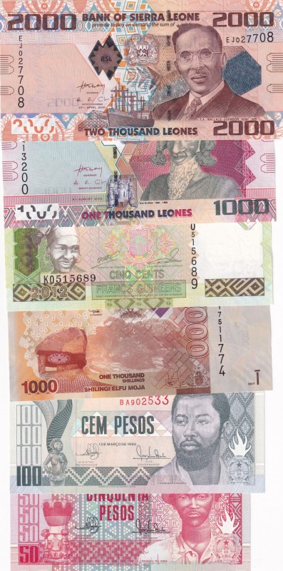 Mix Lot, UNC, (Total 6 banknotes)
Sierra Leone, 2.000 Leones, 2010; Sierra Leon...