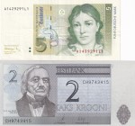 Mix Lot, (Total 2 banknotes)
Estonia 2 Krooni, 2007, UNC, p85b; Germany - Federal Republic, 5 Mark, 1991, XF, p37