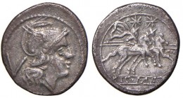 Repubblica - Anonime (dopo il 211 a.C.) Quinario - Testa di Roma a d. - R/ I Dioscuri a cavallo verso d. - B. 3; Cr. 44/6 AG (g 2,09)
BB+