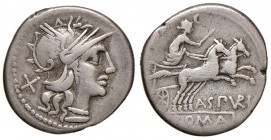 Spurilia - A. Spurilius - Denario (139 a.C.) Testa di Roma a d. - R/ Luna su biga a verso d. - B. 1; Cr. 230/1 AG (g 3,85)
qBB