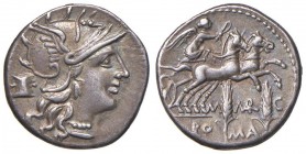 Marcia - M. Marcius Mn. f. - Denario (134 a.C.) Testa di Roma a d. - R/ La Vittoria su biga a d. - B. 8; Cr. 245/1 AG (g 3,96)
BB+