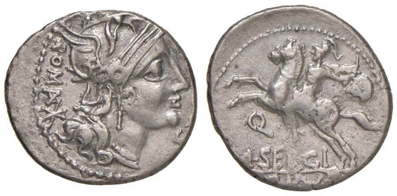 Sergia - M. Sergius Silus - Denario (116-115 a.C.) Testa di Roma a d. - R/ Caval...