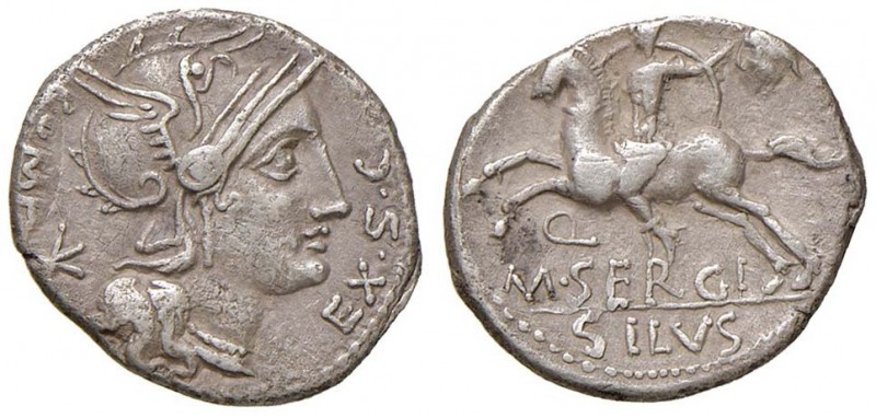 Sergia - M. Sergius Silus - Denario (116-115 a.C.) Testa di Roma a d. - R/ Caval...