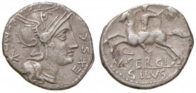 Sergia - M. Sergius Silus - Denario (116-115 a.C.) Testa di Roma a d. - R/ Cavaliere con la spada sguainata - B. 1; Cr. 286/ AG (g 3,94)
qBB